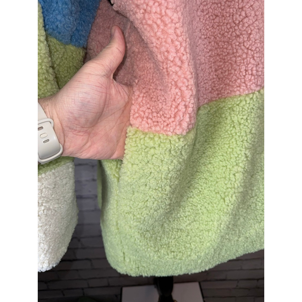 Gorman Colorblock Mod Teddy Bear Sherpa Coat size 12 Large Green Pink Black - Picture 7 of 10